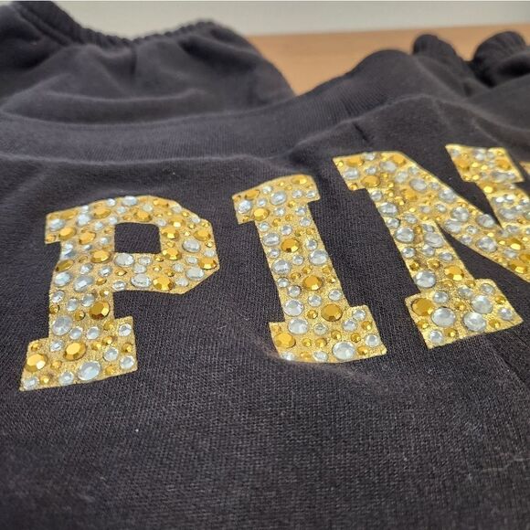 PINK Limited edition Medium Black sweatpants with PINK in gold & silver embellis - Picture 6 of 7